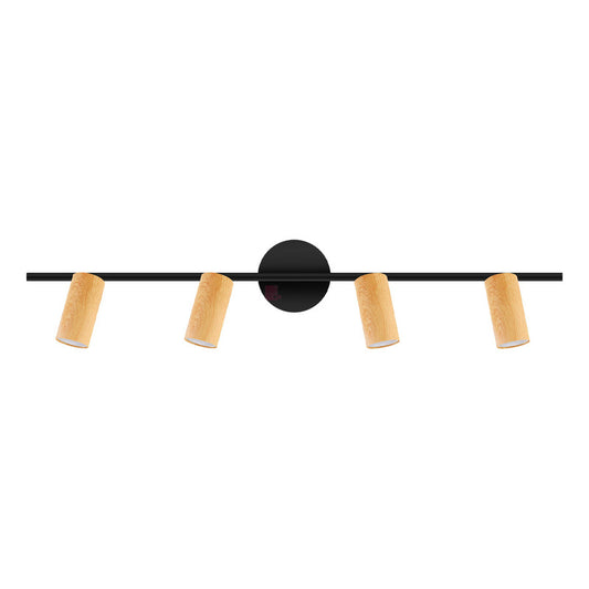 Plafón Aplique Led 4 Luces Terminación Madera Direccionales Negro
