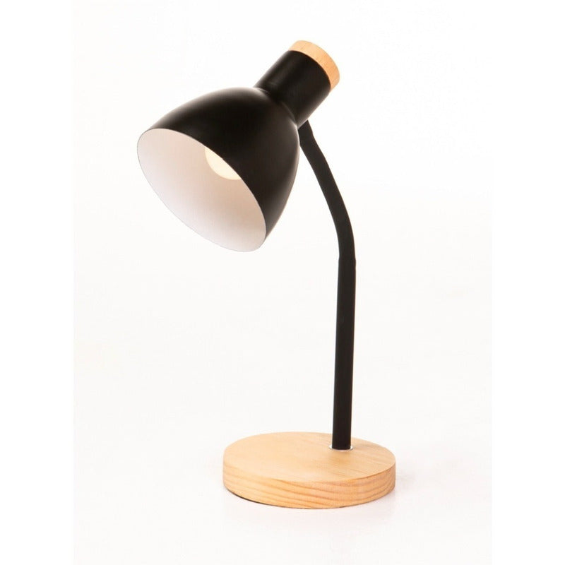 Lámpara Led Velador Flexible De Escritorio Madera Buena Luz