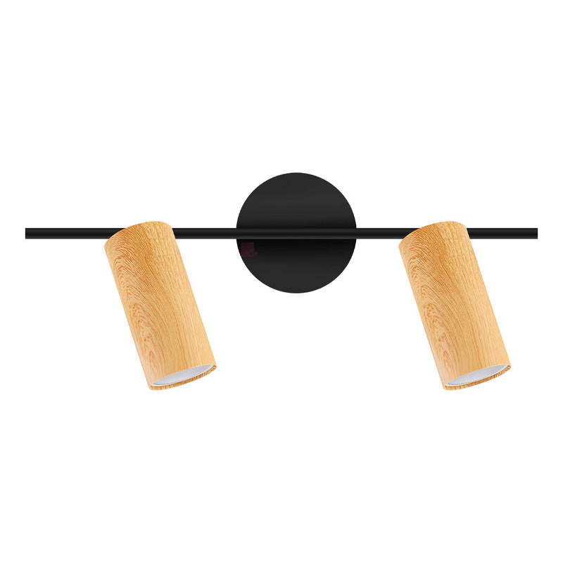 Plafón Aplique Ampolletas Led 2 Luces Terminación Madera Negro