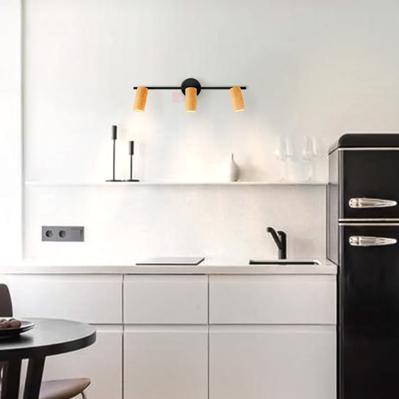 Plafón Aplique Led 3 Luces Terminación Madera Direccionales Negro