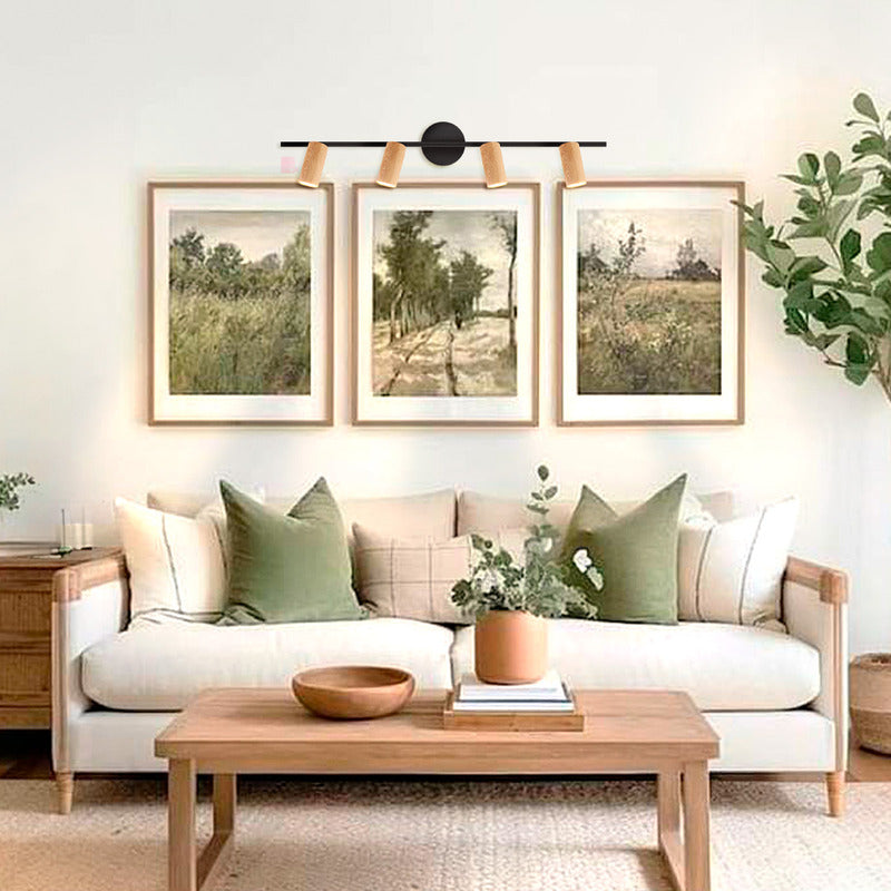 Plafón Aplique Led 4 Luces Terminación Madera Direccionales Negro