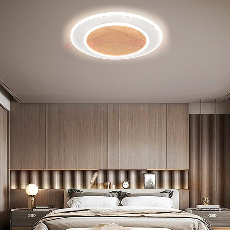 Plafón De Techo Led Madera Living Diseño Moderno Buena Luz Blanco Con Luz Cálida