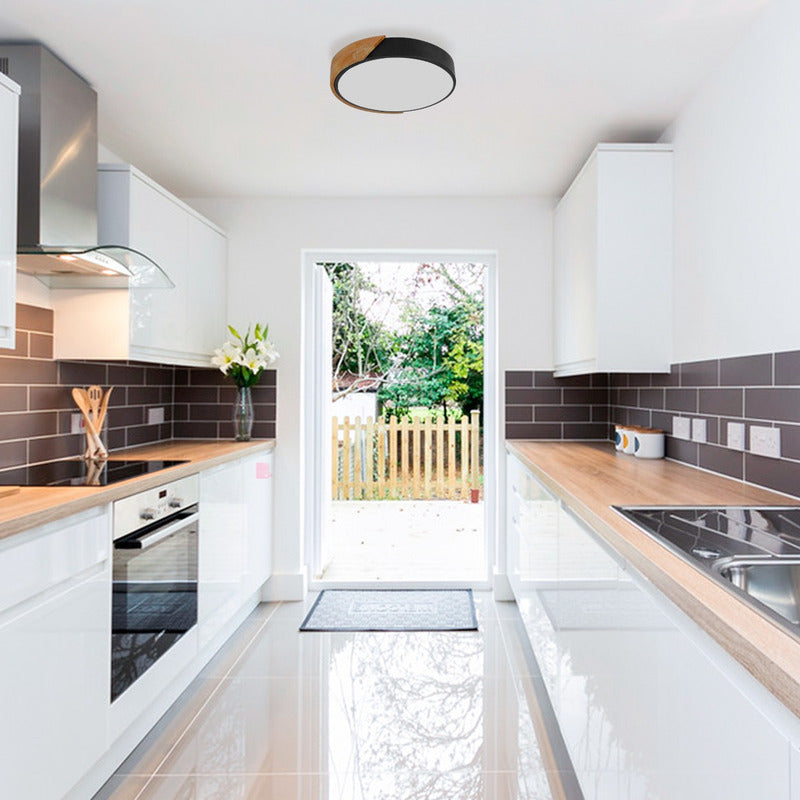 Lámpara Plafón Techo Led Madera Cocina Comedor Buena Luz