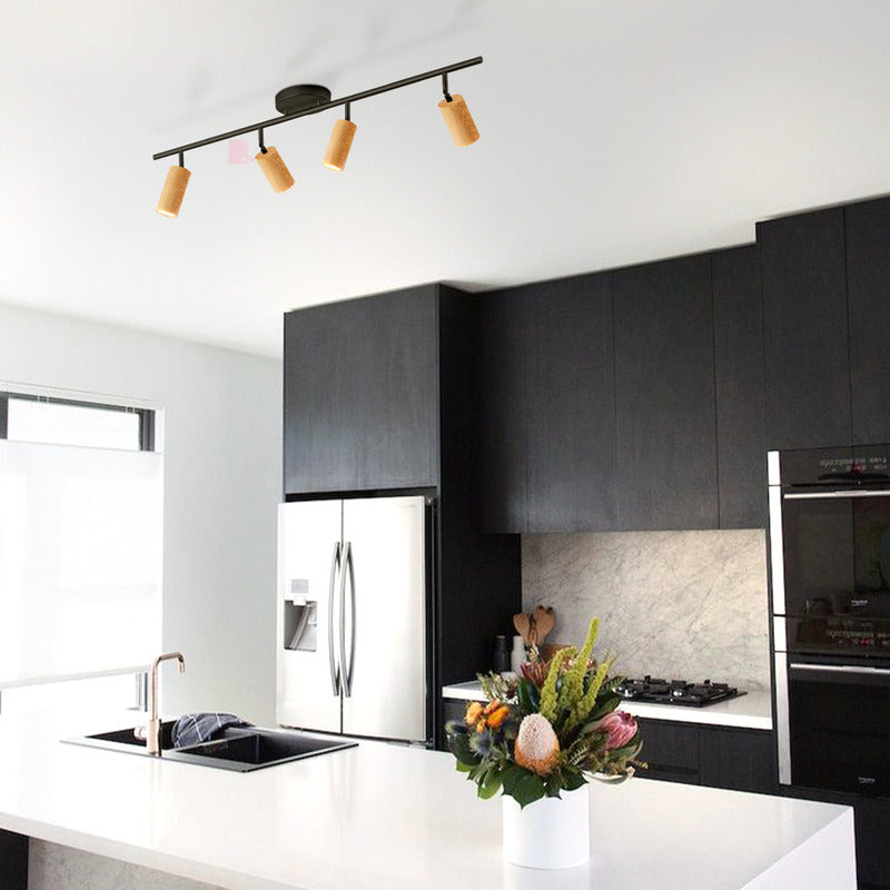 Plafón Aplique Led 4 Luces Terminación Madera Direccionales Negro