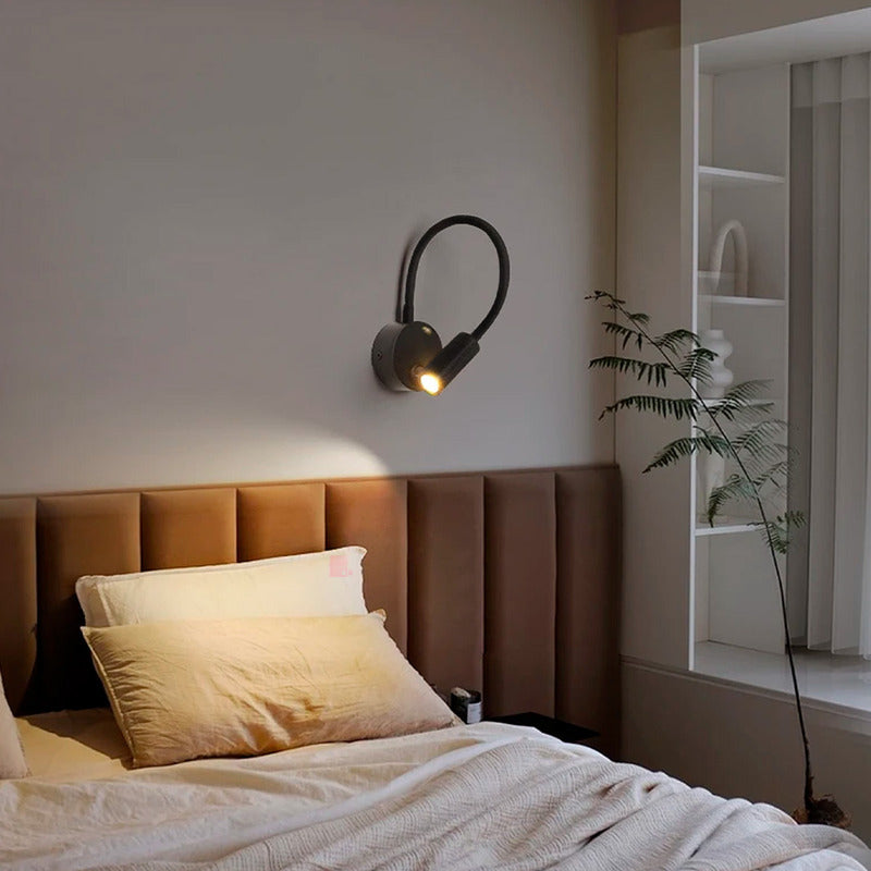 Aplique Cabecera Led Direccional Flexible Movil Buena Luz Negro