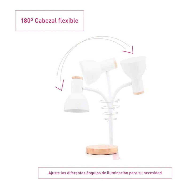 Lámpara Led Velador Flexible De Escritorio Madera Buena Luz