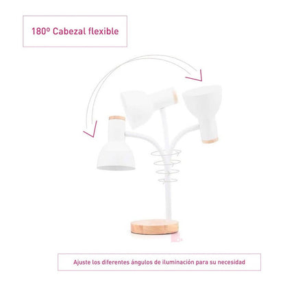 Lámpara Led Velador Flexible De Escritorio Madera Buena Luz