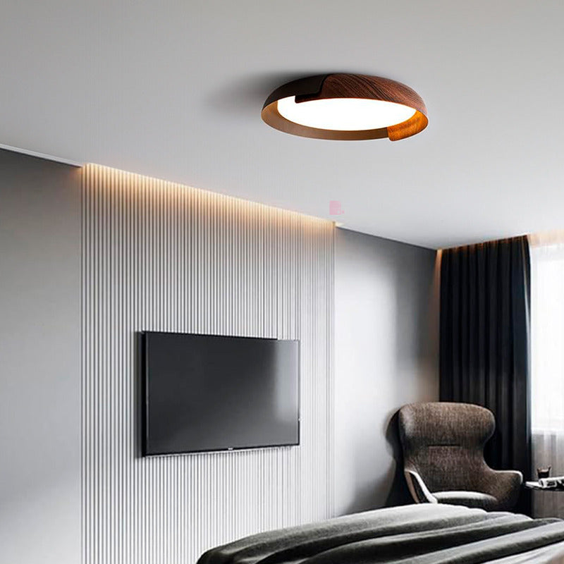 Plafón De Techo Led Con Terminación Madera Diseño Buena Luz