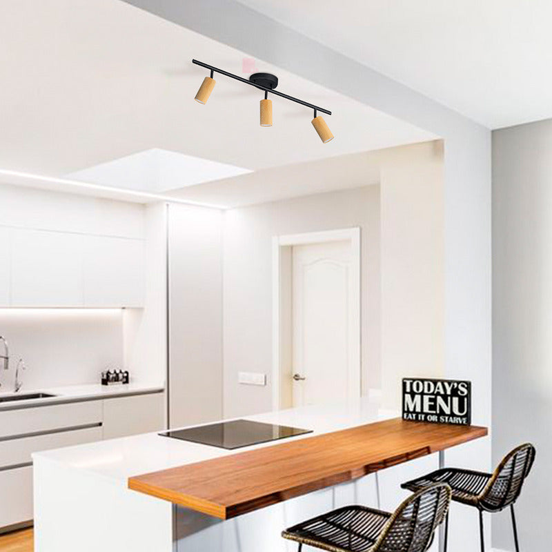 Plafón Aplique Led 3 Luces Terminación Madera Direccionales Negro