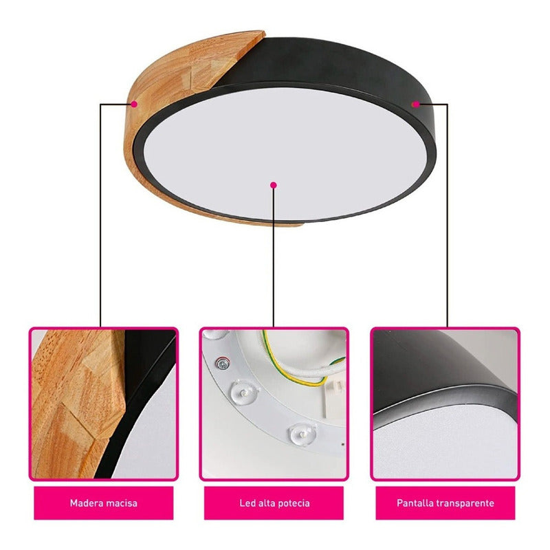 Lámpara Plafón Techo Led Madera Cocina Comedor Buena Luz