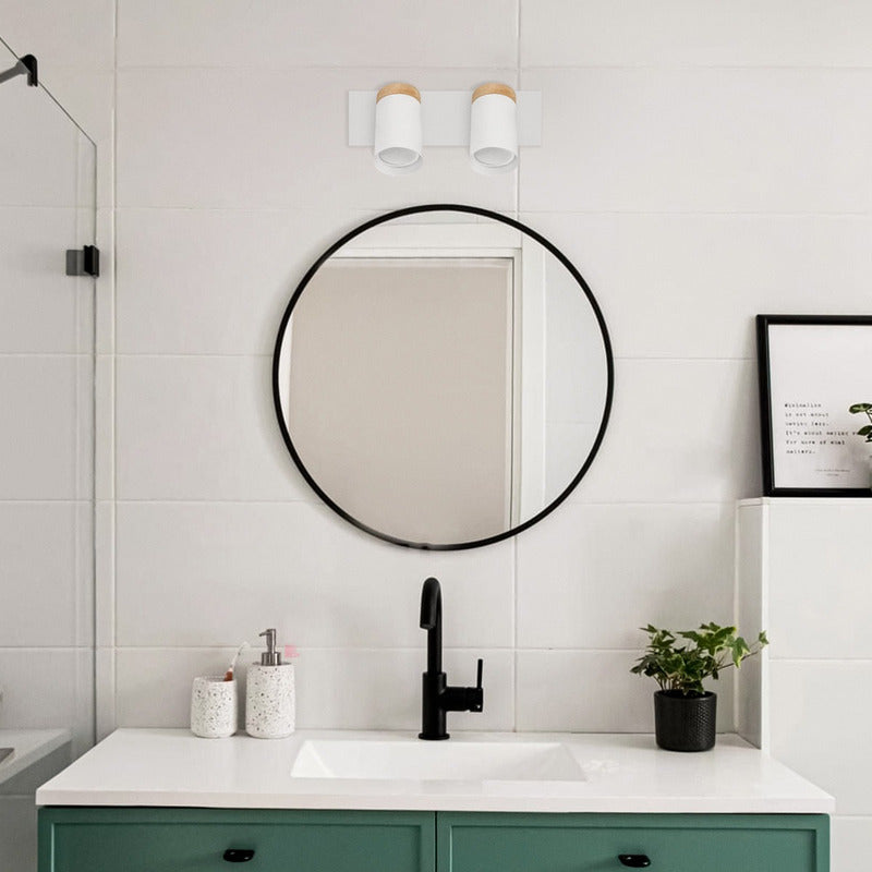 Aplique De Pared Dolby Buena Luz Con 2 Focos Led, Blanco Y Madera