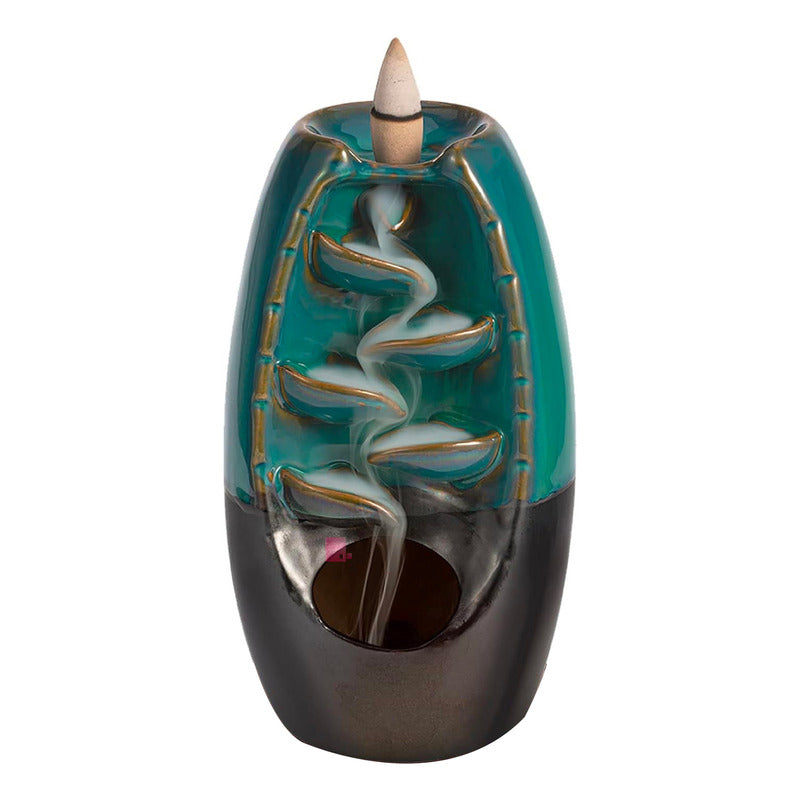 Cascada Aromática Quemador Cerámico Reflujo De Incienso Verde Marrón Dorado