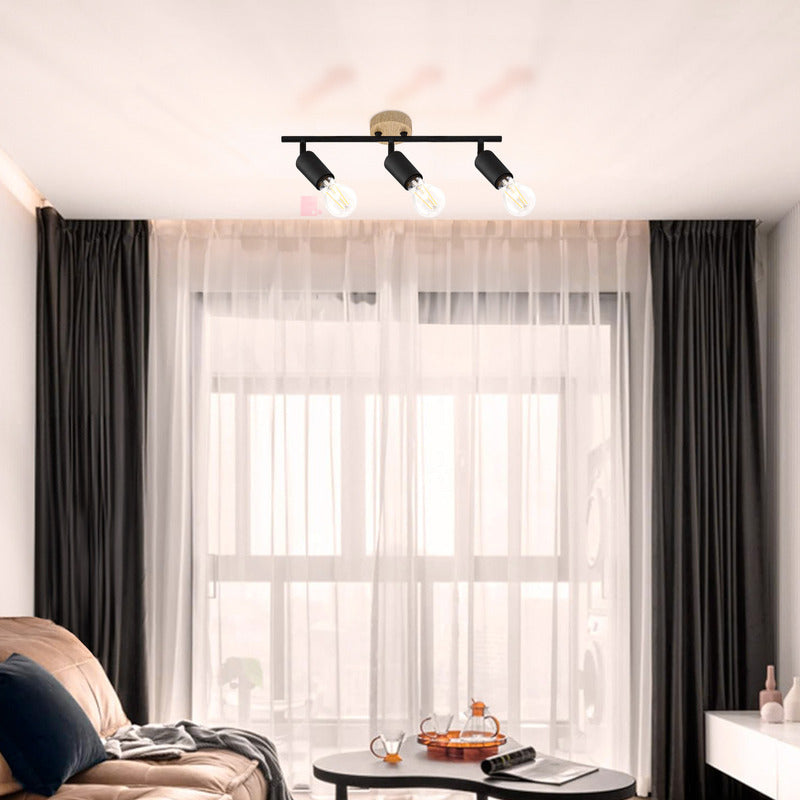 Plafón Sobre Techo Aplique 3 Luces Led Direccional Buena Luz Negro