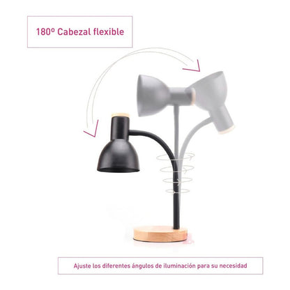 Lámpara Led Velador Flexible De Escritorio Madera Buena Luz