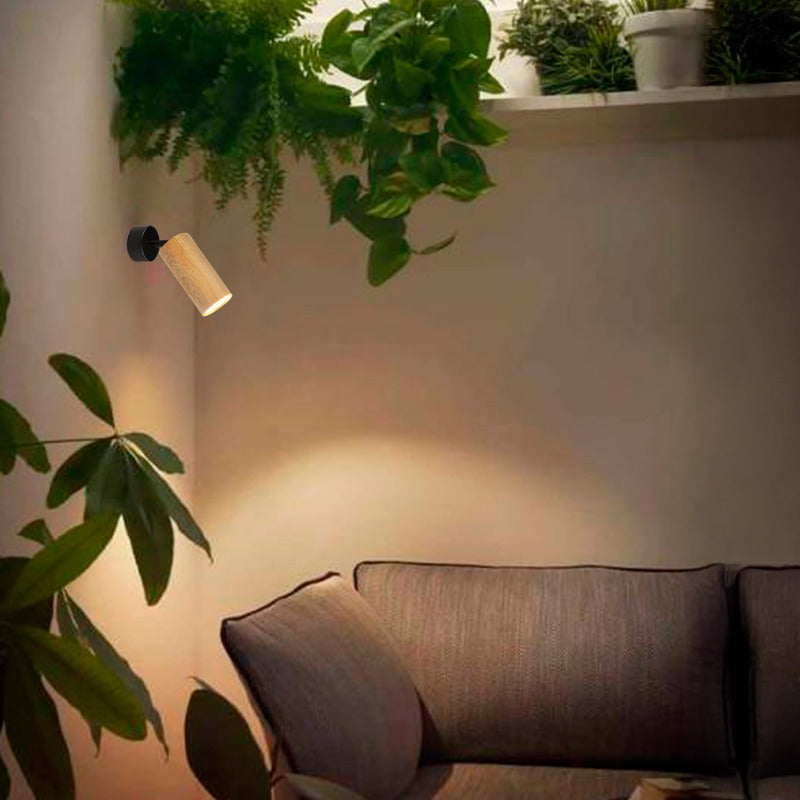 Aplique Plafón 1 Luz Gu10 Led 7w Direccional Color Madera Negro