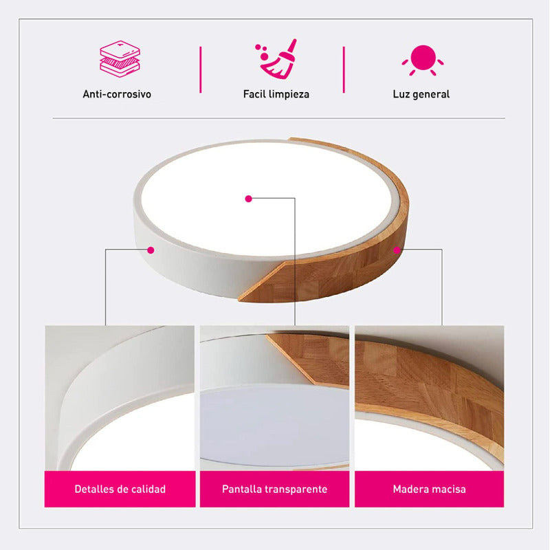 Lámpara Plafón Techo Led Madera Cocina Comedor Buena Luz