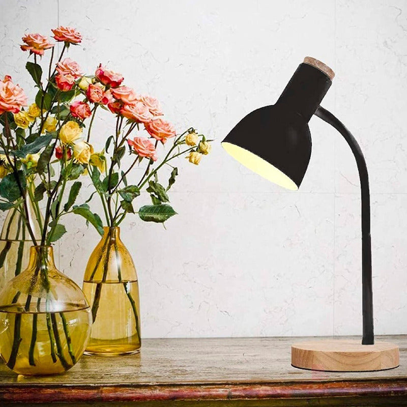 Lámpara Led Velador Flexible De Escritorio Madera Buena Luz