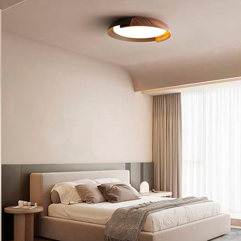 Plafón De Techo Led Con Terminación Madera Diseño Buena Luz