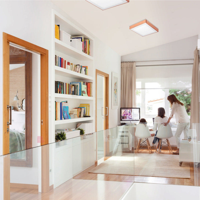 Foco Panel Plafón Cuadrado Led Sobrepuesto Madera Buena Luz Madera