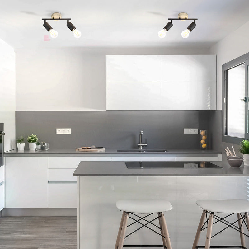 Plafón Sobre Techo Aplique 2 Luces Led Direccional Buena Luz Negro