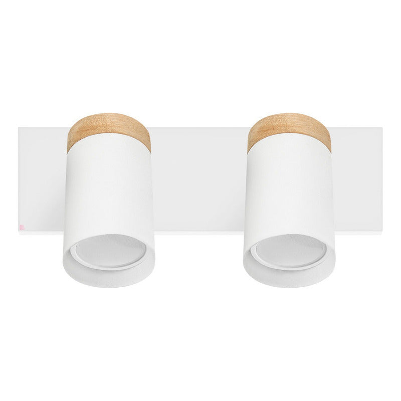 Aplique De Pared Dolby Buena Luz Con 2 Focos Led, Blanco Y Madera