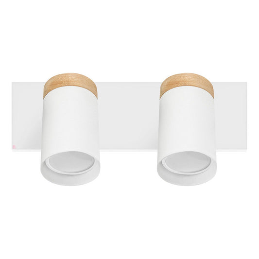 Aplique De Pared Dolby Buena Luz Con 2 Focos Led, Blanco Y Madera