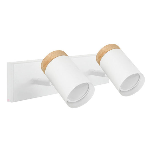 Aplique De Pared Dolby Buena Luz Con 2 Focos Led, Blanco Y Madera