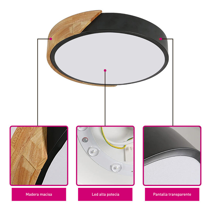 Lámpara Plafón Techo Led Madera Cocina Comedor Buena Luz