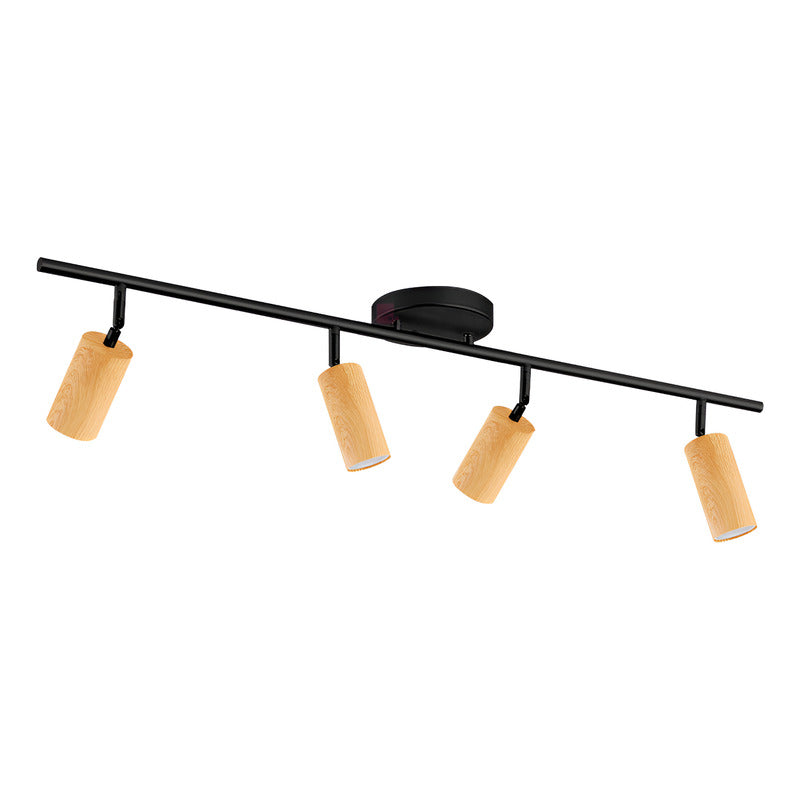 Plafón Aplique Led 4 Luces Terminación Madera Direccionales Negro