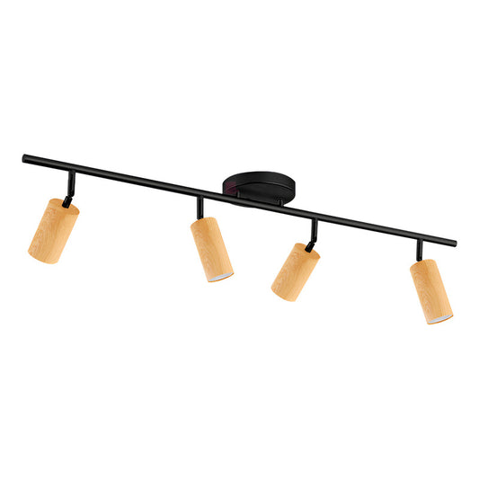 Plafón Aplique Led 4 Luces Terminación Madera Direccionales Negro