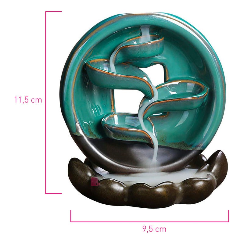 Elegancia Perfumada Quemador Incienso Con Cascada De Humo Verde Marron Dorado