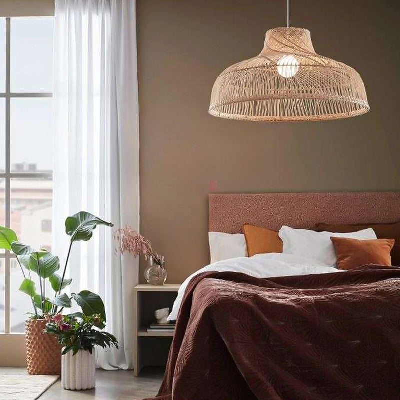 Colgante De Techo Lámpara Led Comedor Mimbre 40cm Buena Luz Natural