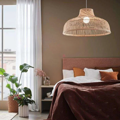 Colgante De Techo Lámpara Led Comedor Mimbre 40cm Buena Luz Natural