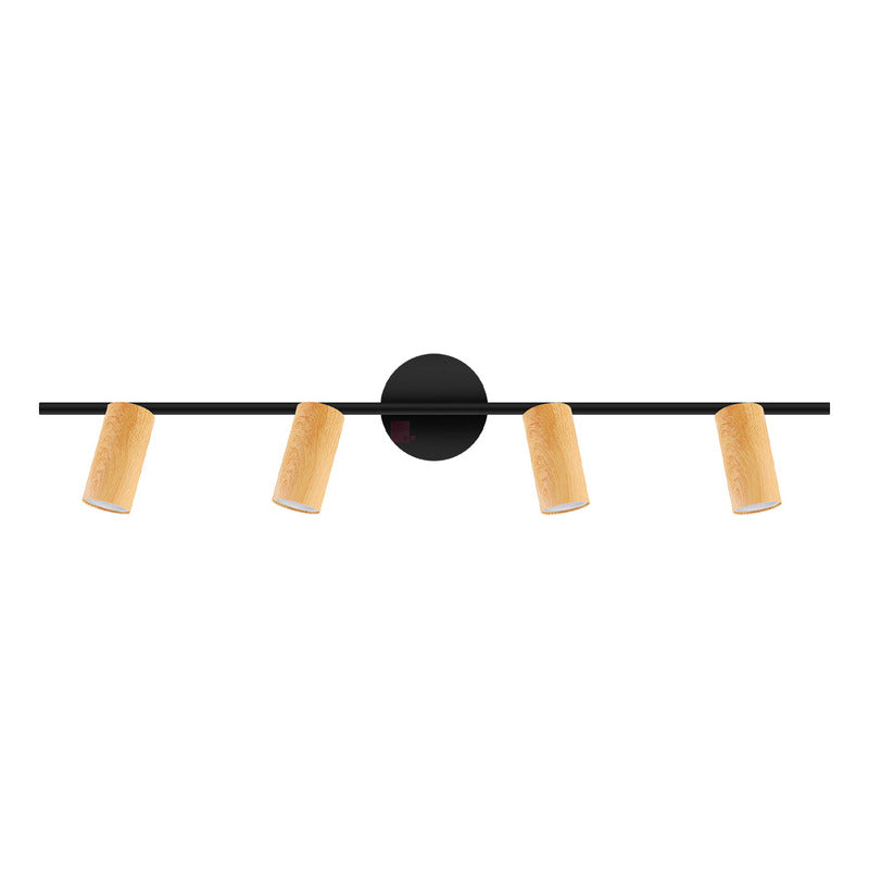 Plafón Aplique Led 4 Luces Terminación Madera Direccionales Negro