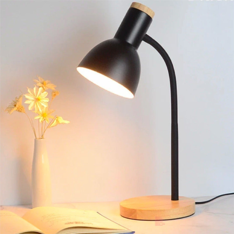 Lámpara Led Velador Flexible De Escritorio Madera Buena Luz