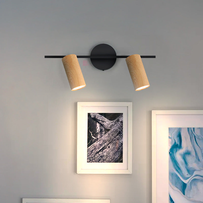 Plafón Aplique Ampolletas Led 2 Luces Terminación Madera Negro