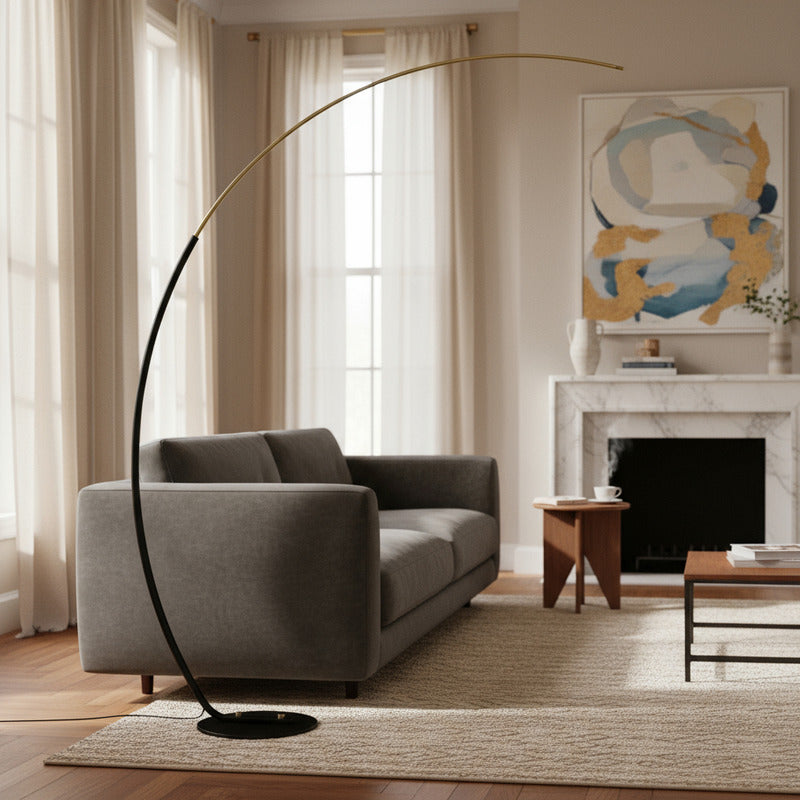 Lámpara De Pie Arco Led Diseño Luminaria Moderna Buena Luz Negro