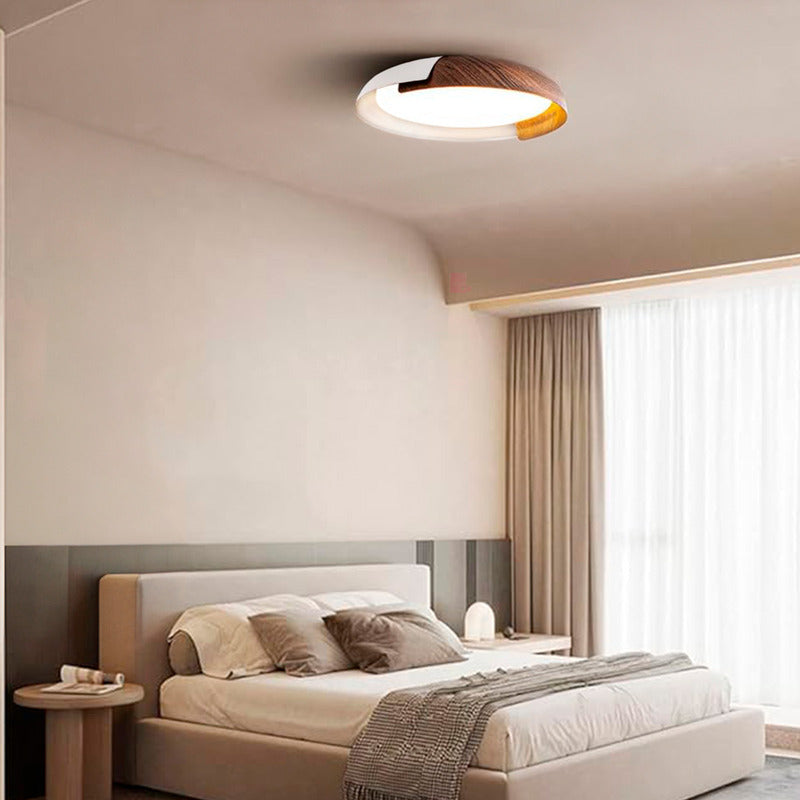 Plafón De Techo Led Con Terminación Madera Diseño Buena Luz