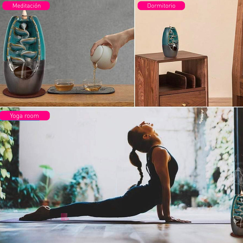 Cascada Aromática Quemador Cerámico Reflujo De Incienso Verde Marrón Dorado