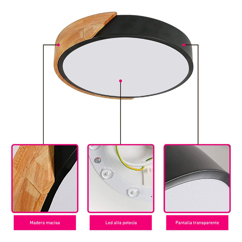 Lámpara Plafón Techo Led Madera Cocina Comedor Buena Luz