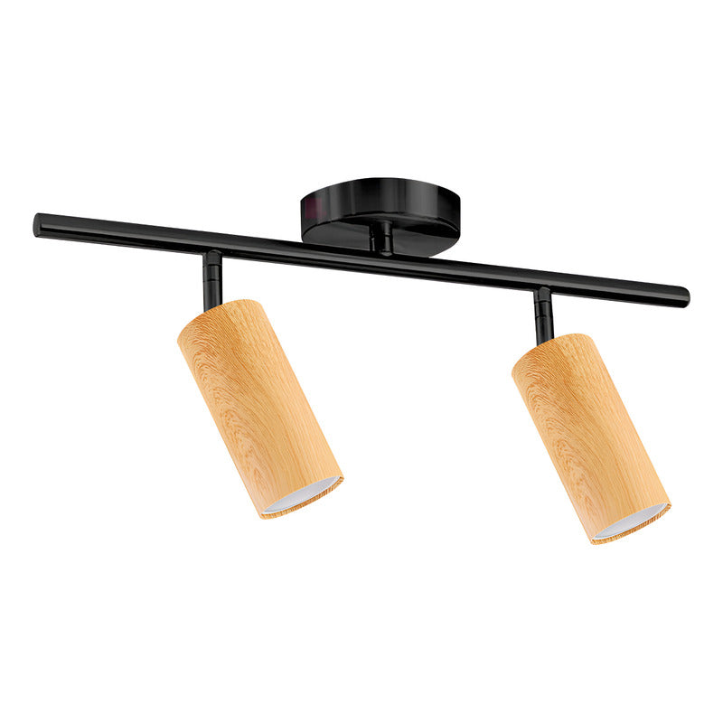 Plafón Aplique Ampolletas Led 2 Luces Terminación Madera Negro