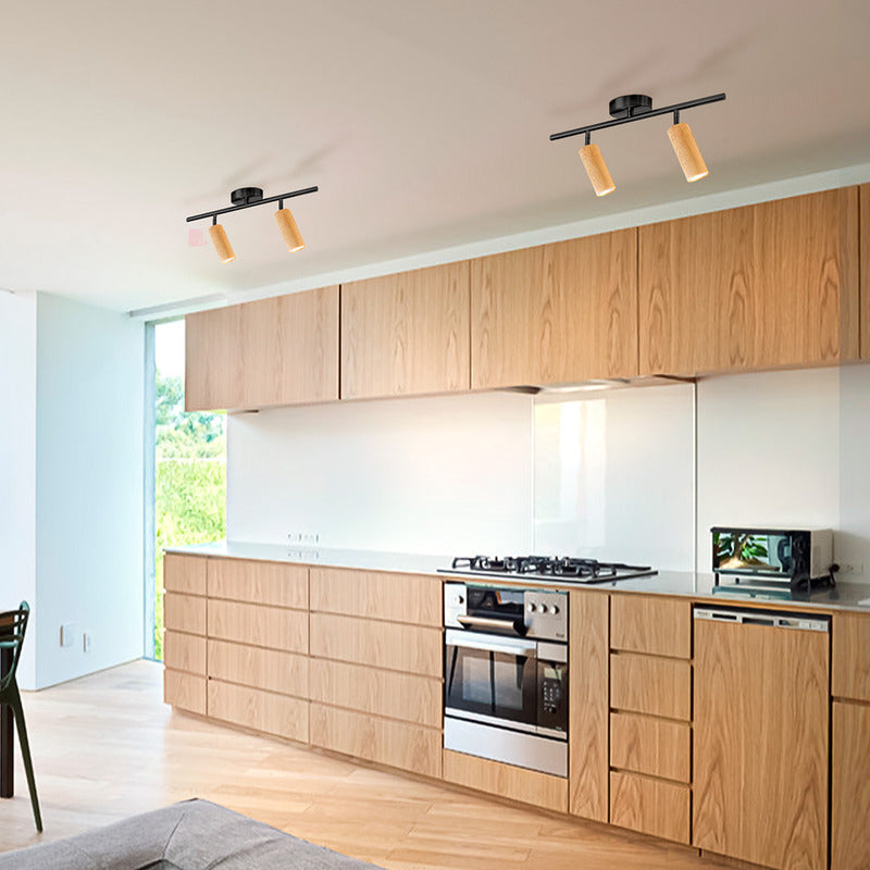 Plafón Aplique Ampolletas Led 2 Luces Terminación Madera Negro