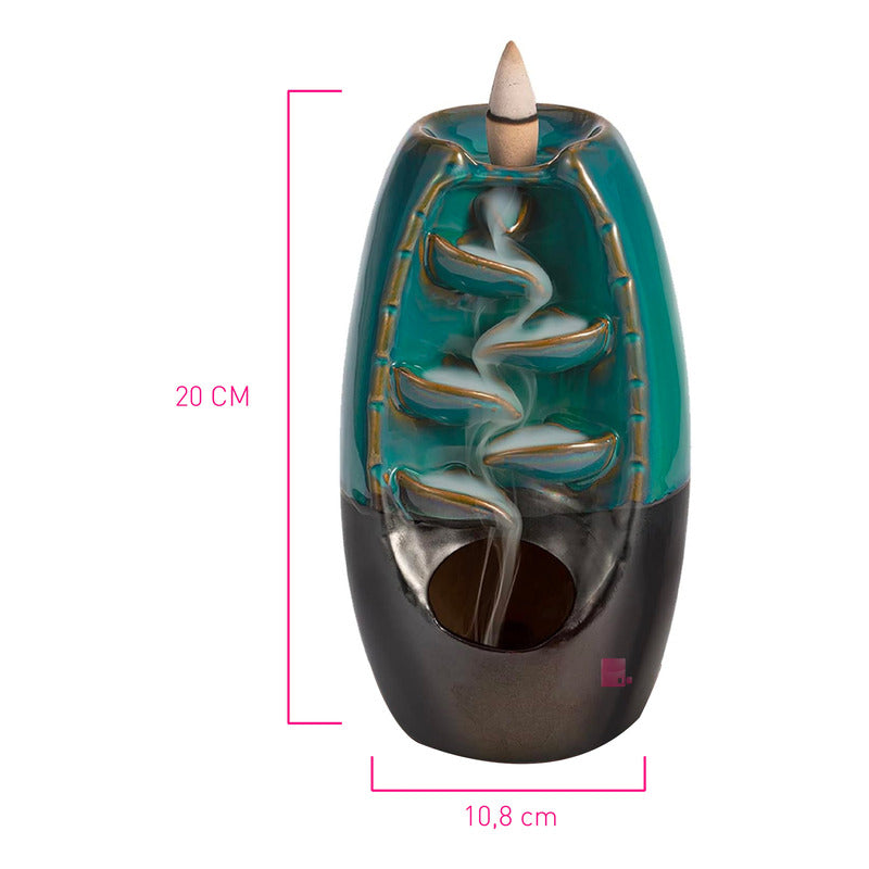Cascada Aromática Quemador Cerámico Reflujo De Incienso Verde Marrón Dorado