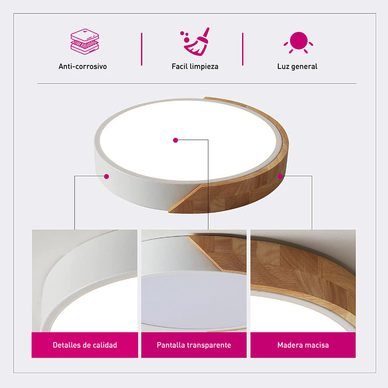 Lámpara Plafón Techo Led Madera Cocina Comedor Buena Luz