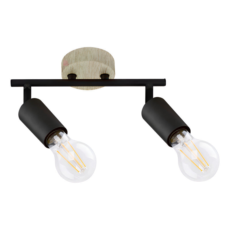 Plafón Sobre Techo Aplique 2 Luces Led Direccional Buena Luz Negro