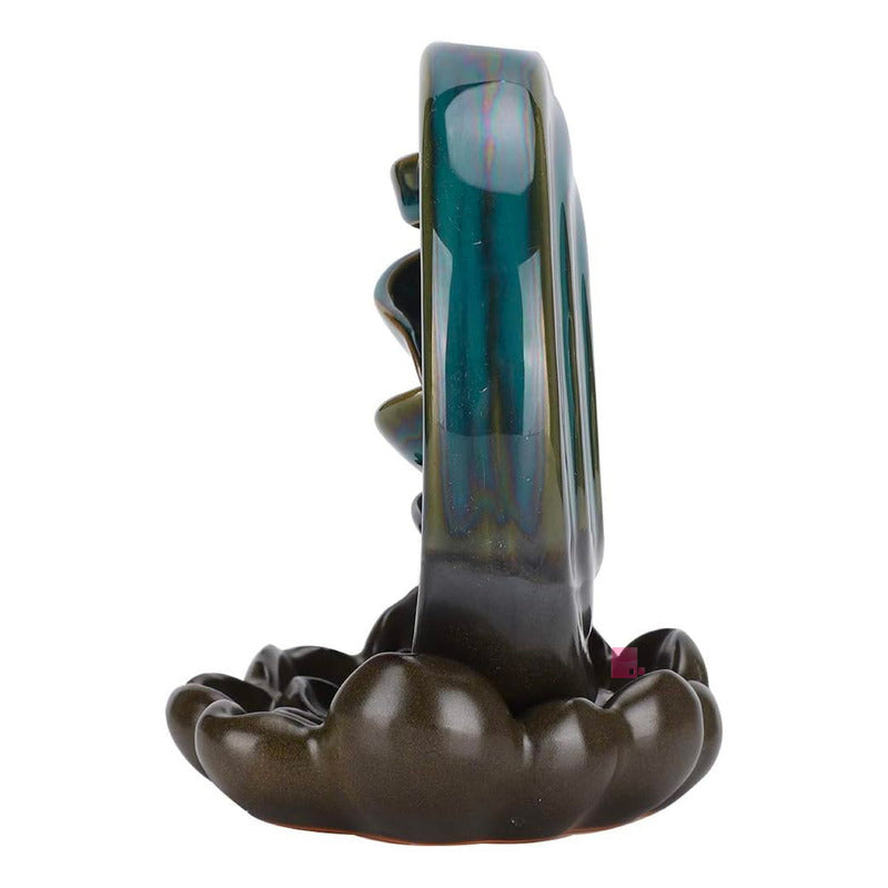 Elegancia Perfumada Quemador Incienso Con Cascada De Humo Verde Marron Dorado