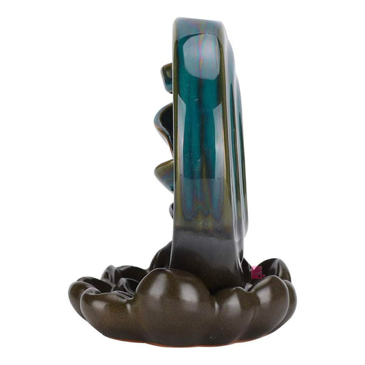 Elegancia Perfumada Quemador Incienso Con Cascada De Humo Verde Marron Dorado